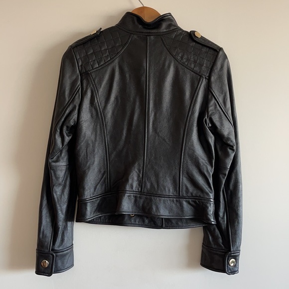 GORGEOUS 100% lambs leather moto leather jacket with gold tone buttons & zips S - Picture 5 of 8